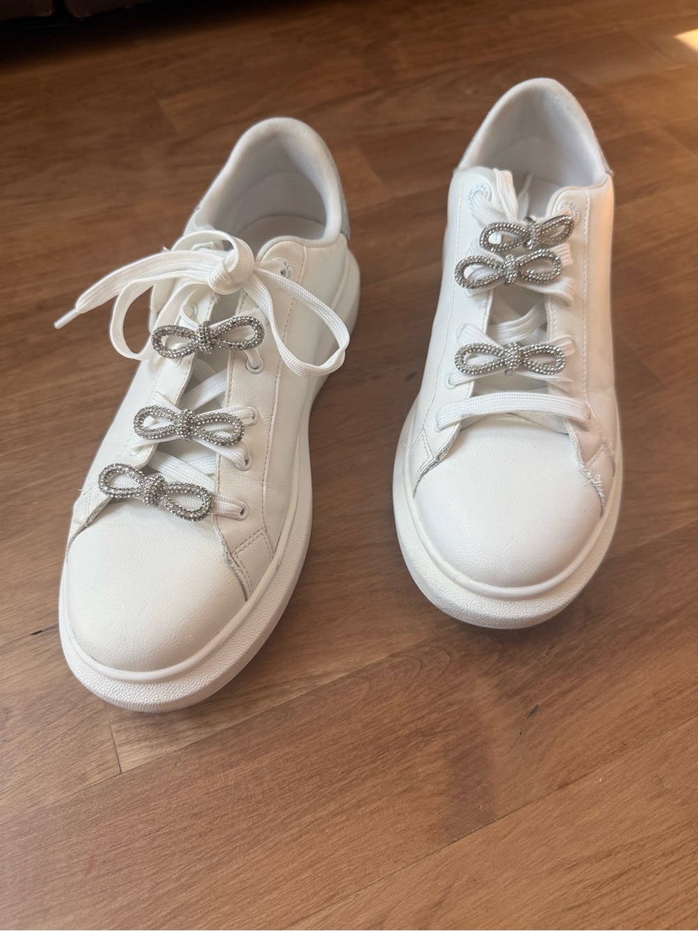 Aldo White Low-Top Sneakers with Silver Decorative Loops